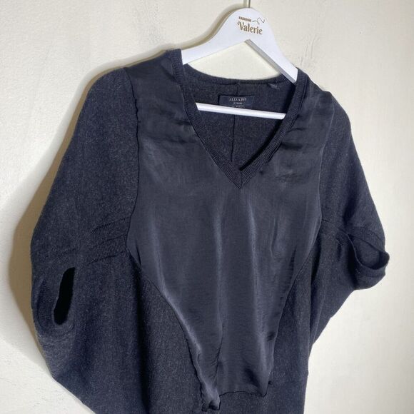 AllSaints Merino Wool Black/Grey V Neck Sweater Blouse Size XS - Picture 3 of 11